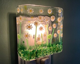 1 Murrini Delightful Daisy Fields Glass Plug In Flowers Night Light with Draped Curved Sides Outlet Sconce