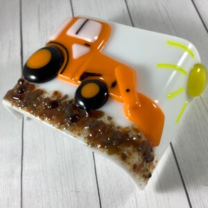 1 Orange Tractor Fused Glass Plug In Wall Farm Night Light Sconce image 3