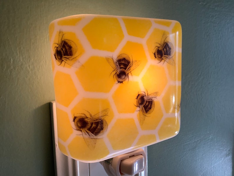 1 Busy Bees Fused Glass Plug In Night Light Outlet Sconce image 9