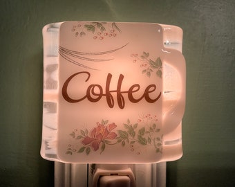 1 Coffee Cup Fused Glass Plug In Kitchen Night Light Outlet Sconce