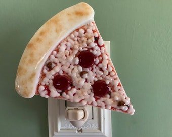 1 Pepperoni Pizza Have a Slice Fused Glass Wall Plug In Food Night Light