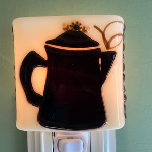 Coffee Pot Fused Glass Plug In Kitchen Night Light Outlet Sconce