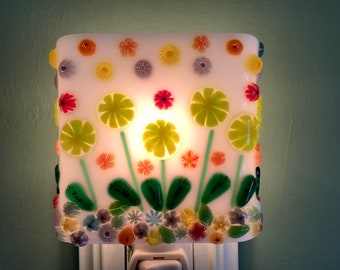 1 Murrini Stupendous Flower Meadow Glass Plug In Flowers Night Light with Draped Sides Outlet Sconce