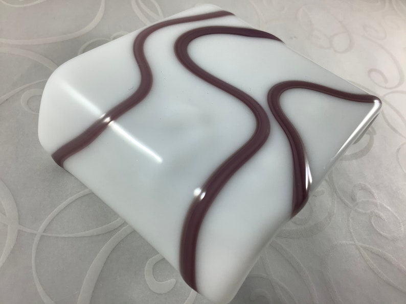 Purple and White Geometric Wave Fused Glass Plug In Night Light with Slumped Rounded Edges Mini Wall Sconce BLOOPER SALE