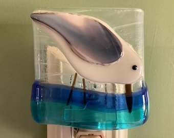 1 Sandpiper Wall  Plug in Night Light in Fused Glass Plug In Outlet Sconce