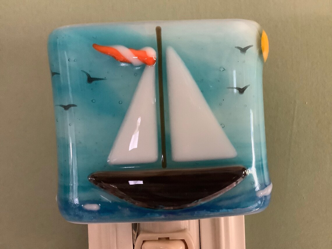 Sailboat Fused Glass Plug In Nautical Night Light with Slumped Etsy