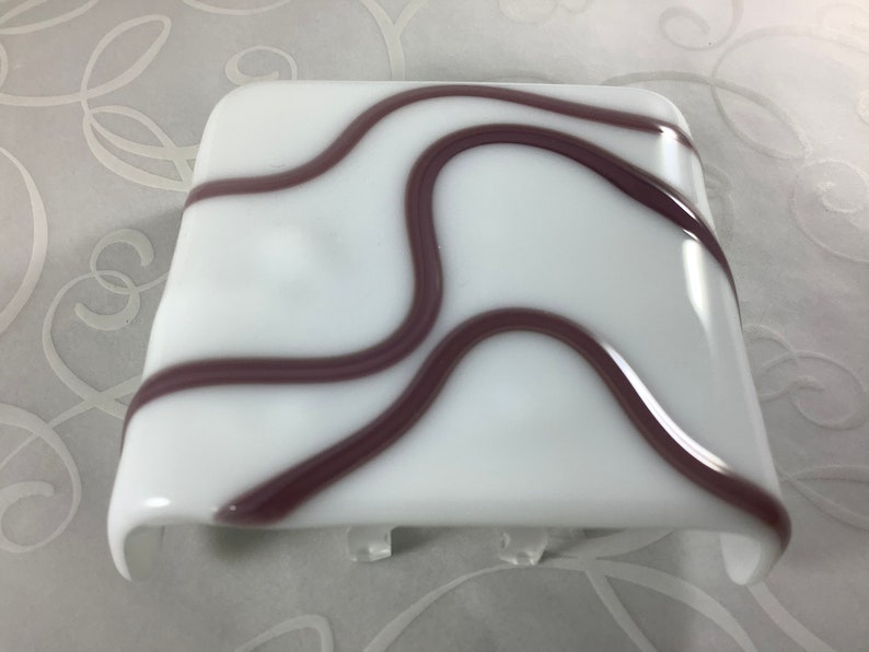 Purple and White Geometric Wave Fused Glass Plug In Night Light with Slumped Rounded Edges Mini Wall Sconce BLOOPER SALE