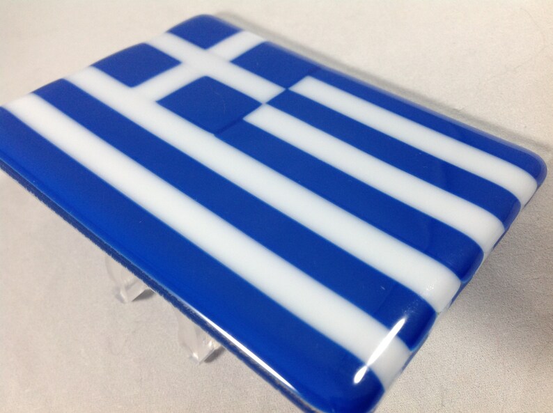 Greek Flag Fused Glass Wall Plug In Greece World Flag Night Etsy