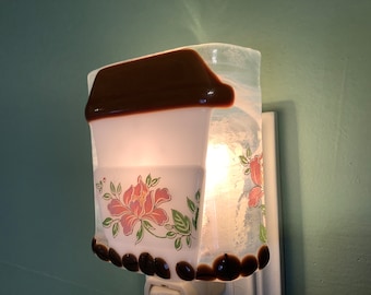 1 Got Beans Coffee To Go Cup Fused Glass Plug In Kitchen Night Light Sconce