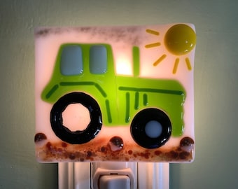 1 Big Green Tractor Fused Glass Plug In Wall Farm Night Light