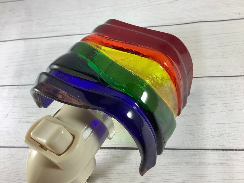 Rainbow Wave Fused Glass Plug In Night Light with Draped Curved Sides Outlet Sconce image 10