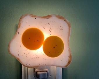 1 Fried Egg Double Yolk Fused Glass Kitchen Sunny Side Up Plug In Night Light