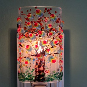 Rainbow Tree Fused Glass Plug In Night Light with Draped Sides Outlet Sconce image 1