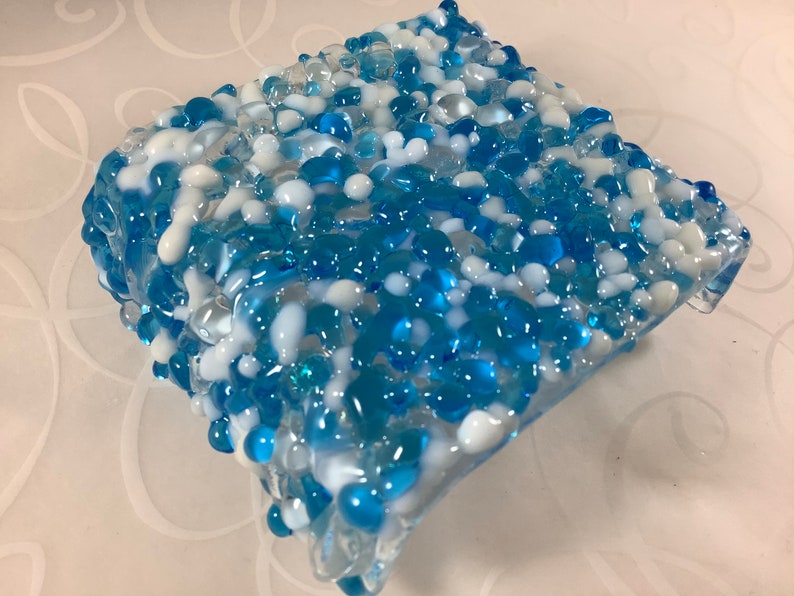 Winter Wonderland Pebble Fused Glass Plug In Ice Night Light with Slumped Rounded Edges