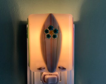1 Surfboard Wall Plug in Beach Night Light in Fused Glass Outlet Sconce