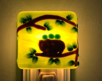 Millefiori Bird on Branch Fused Glass Plug In Spring Tree Night Light with Draped Sides Outlet Sconce