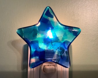 1 Blue Star Fused Glass Plug In Night Light