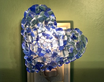 1 Blue Heart Fused Glass Plug In Night Light