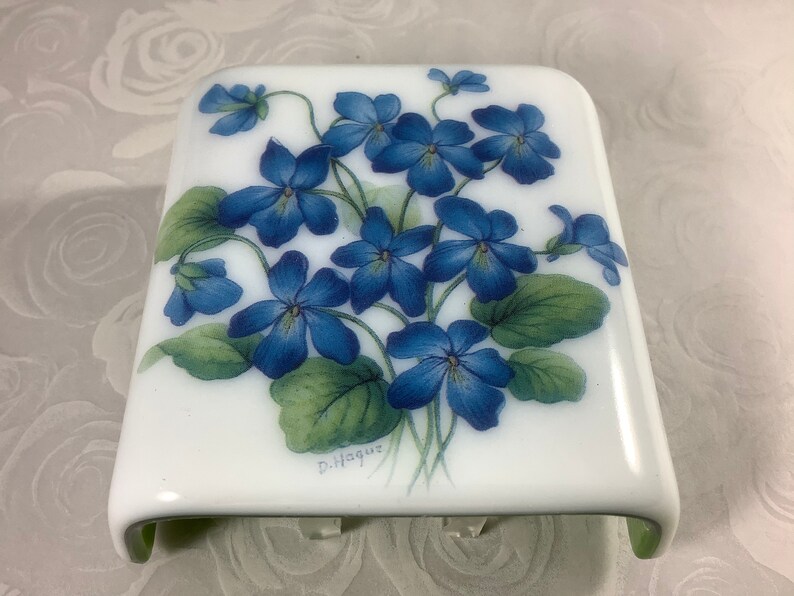 Forget Me Nots Floral Fused Glass Plug In Flower Night Light with Slumped Curved Edges Mini Wall Sconce