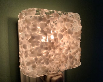 1 Contemporary Peace and Serenity White, Ivory and Clear Fused Glass Plug In Frit Night Light Outlet Sconce