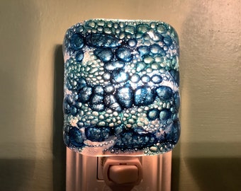 1 Ocean Waves Fused Glass Plug In Night Light with Draped Curved Sides Sconce