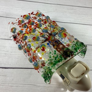 Rainbow Tree Fused Glass Plug In Night Light with Draped Sides Outlet Sconce image 10