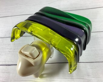 1 Mardi Gras Waves Fused Glass Plug In Night Light with Draped Sides Mini Outlet Sconce