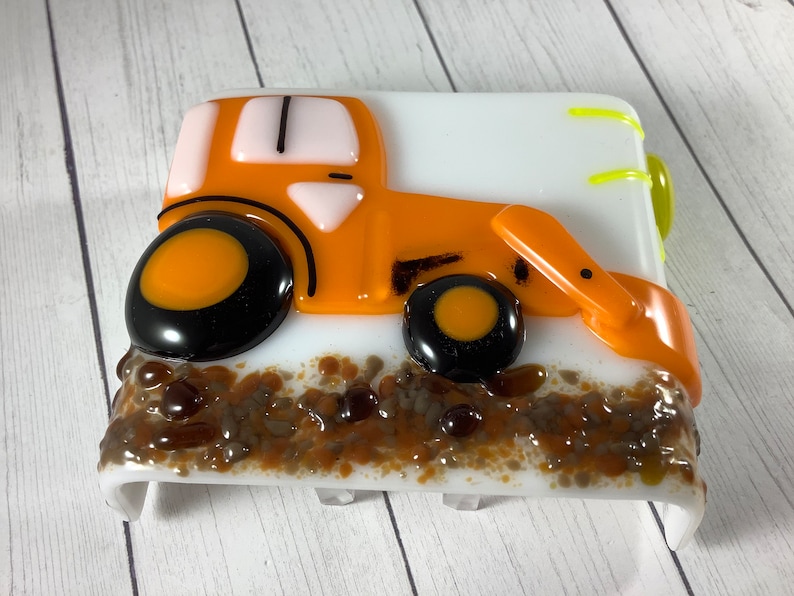 1 Orange Tractor Fused Glass Plug In Wall Farm Night Light Sconce image 2