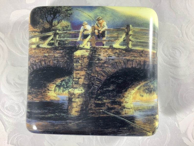 Bridge Fishing Fused Glass Plug in Fisherman Night Light Outlet Sconce image 3