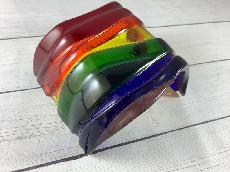 Rainbow Wave Fused Glass Plug In Night Light with Draped Curved Sides Outlet Sconce image 4