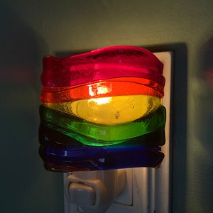 Rainbow Wave Fused Glass Plug In Night Light with Draped Curved Sides Outlet Sconce image 8