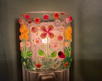 1 Murrini Flashy Yellow and Orange Meadow Glass Plug In Flowers Night Light with Draped Curved Sides Outlet Sconce