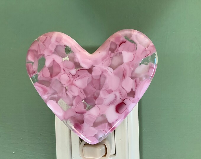 1 Perfectly Pink Heart Fused Glass Plug in Night Light Etsy