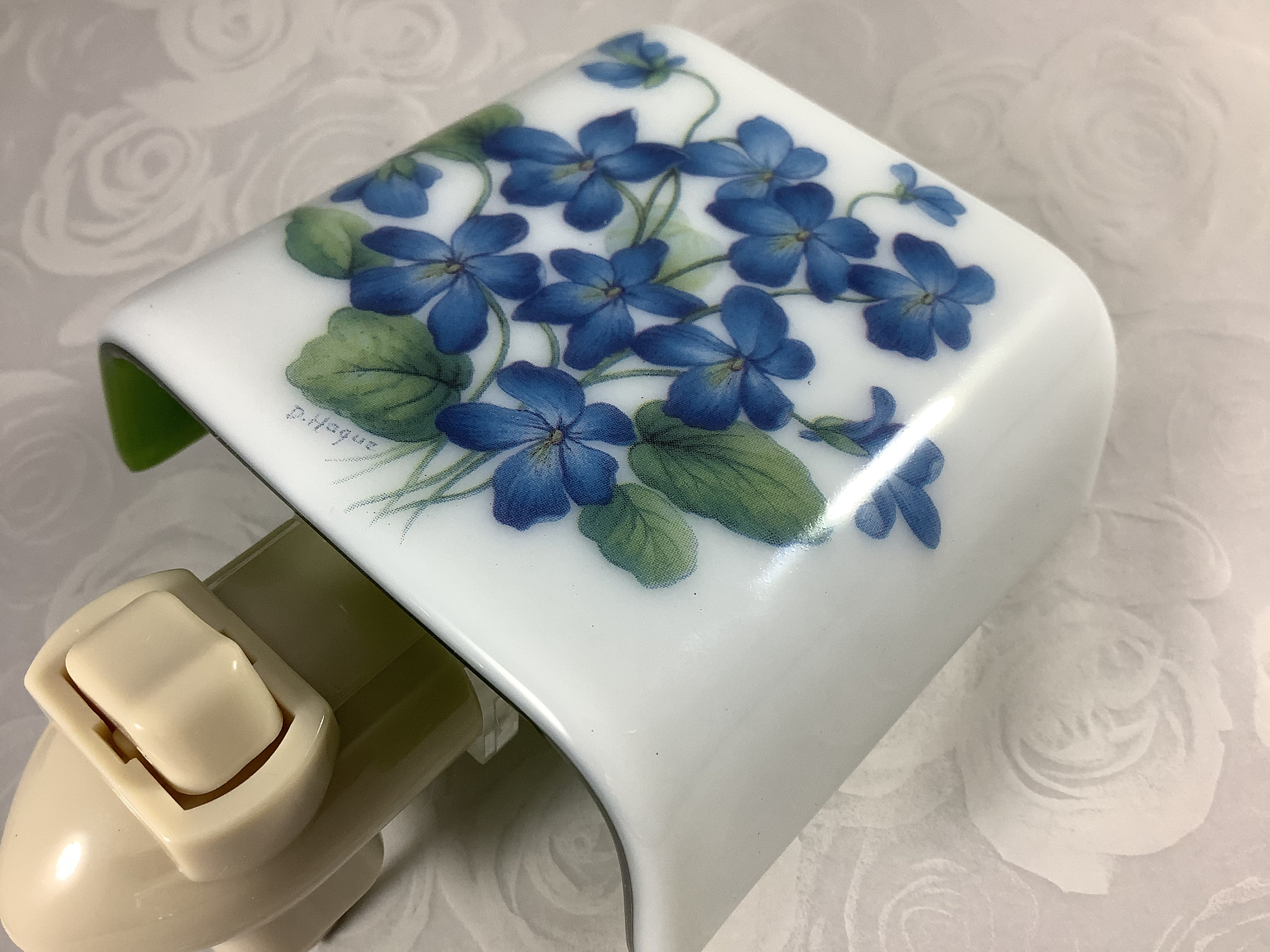 Forget Me Nots Floral Fused Glass Plug In Flower Night Light with Slumped Curved Edges Mini Wall Sconce
