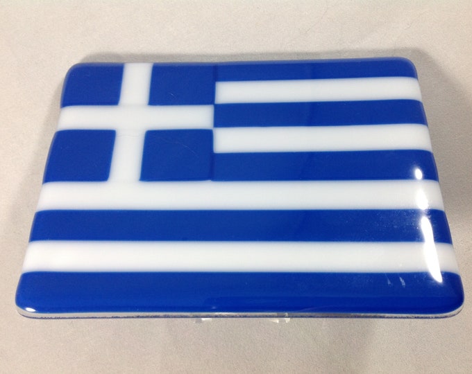 Greek Flag Fused Glass Wall Plug in Greece World Flag Night Light SALE