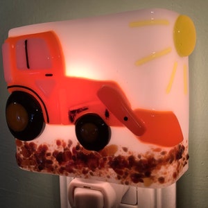 1 Orange Tractor Fused Glass Plug In Wall Farm Night Light Sconce image 7