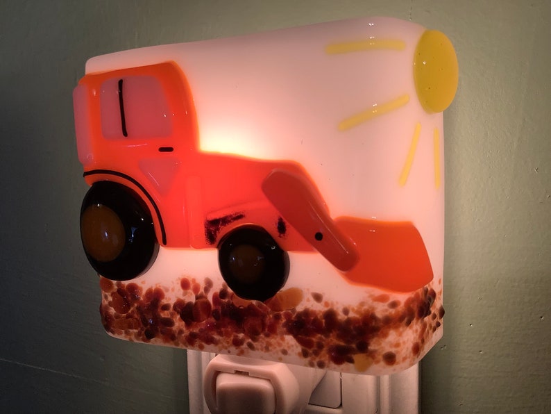 1 Orange Tractor Fused Glass Plug In Wall Farm Night Light Sconce image 7