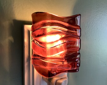 Mauve Wave Fused Glass Plug In Night Light with Draped Rounded Edges Mini Outlet Sconce