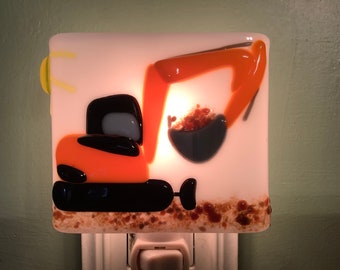 Orange Excavator Fused Glass Plug In Night Light Outlet Sconce