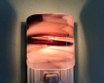 Brown Abstract Geometric Fused Glass Plug In Night Light with Draped Curved Sides Outlet Sconce