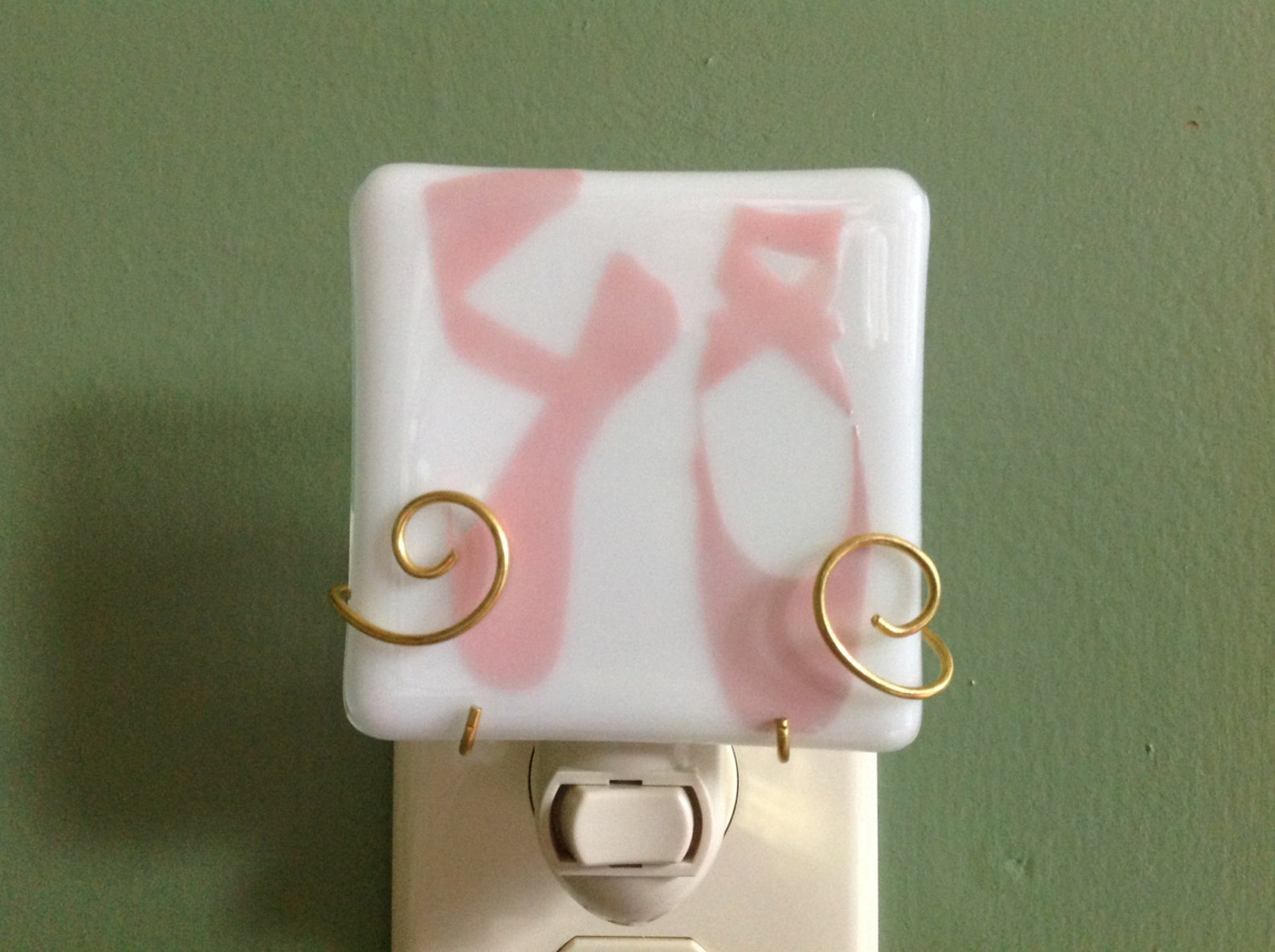 ballet slippers fused glass plug in night light or changeable shade ballerina