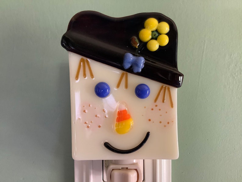 Cute Scarecrow Fused Glass Plug In Halloween Night Light for Etsy