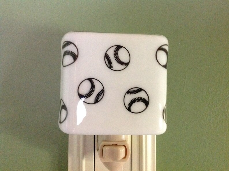 Baseball Fused Glass Plug in Night Light With Draped Sides Etsy