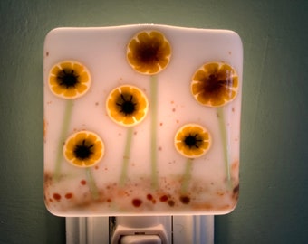 Sunflower Flattened Murrini Fused Glass Wall Plug In Night Light Wall Sconce for Kitchen or Powder Room