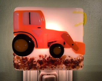 1 Orange Tractor Fused Glass Plug In Wall Farm Night Light Sconce