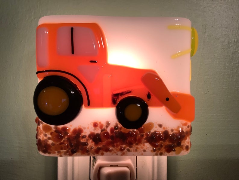 1 Orange Tractor Fused Glass Plug In Wall Farm Night Light Sconce image 1