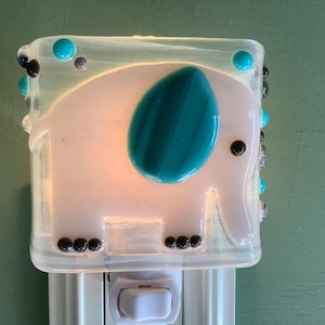 Gray Elephant Fused Glass Nursery Night Light Outlet Sconce