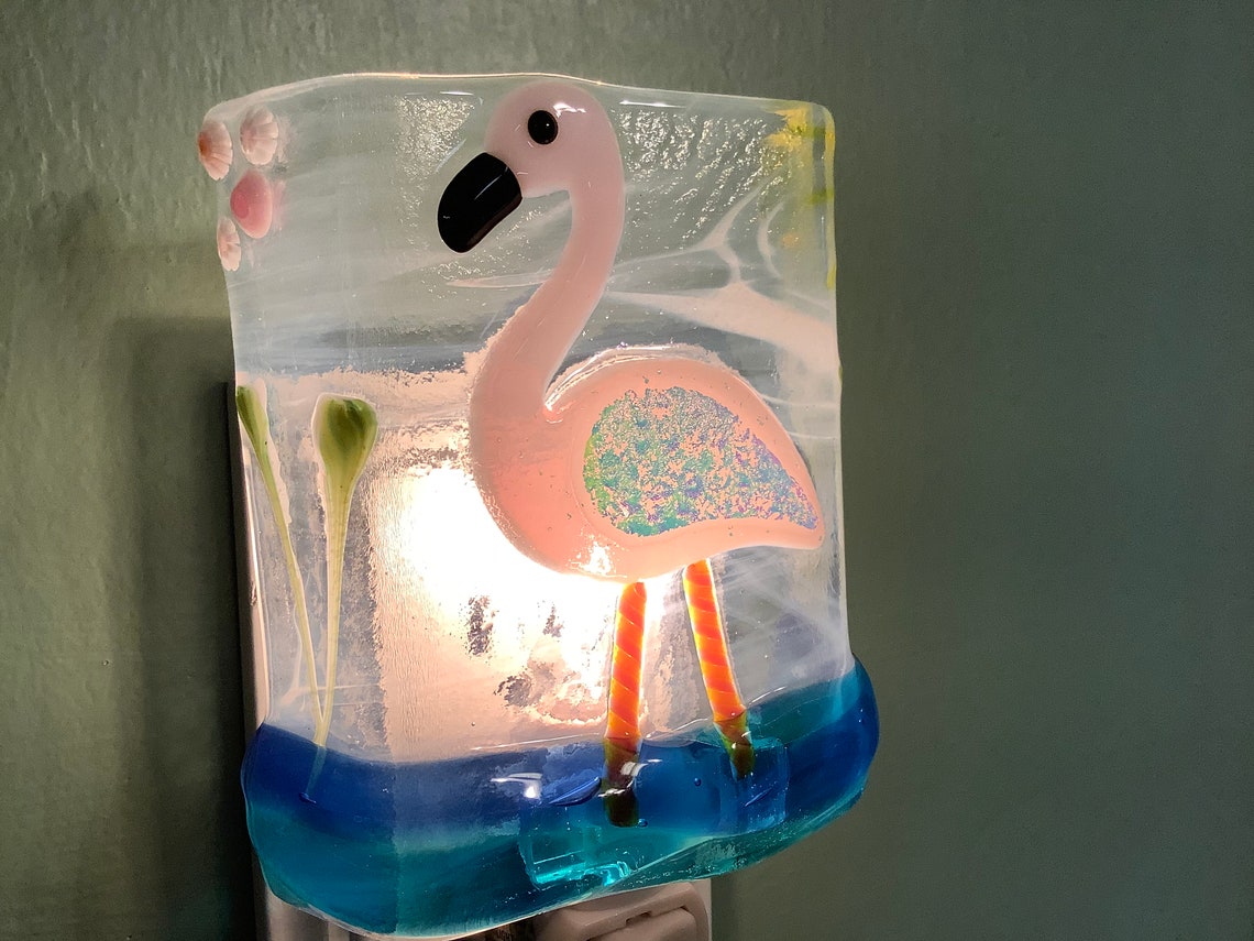 1 Flamingo Fused Glass Plug in Tropical Night Light Outlet - Etsy