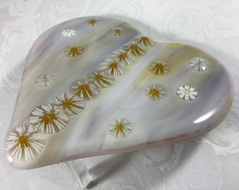 1 Purple and Yellow Heart Fused Glass Dandelion Plug In Wall Valentine Night Light