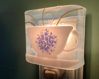 1 Tea Cup Fused Glass Plug In Kitchen Night Light Outlet Sconce